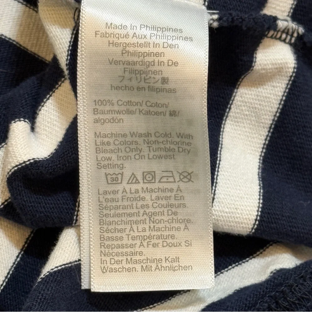 J Crew Navy and White Striped Mariner Fabric Boat Neck Top